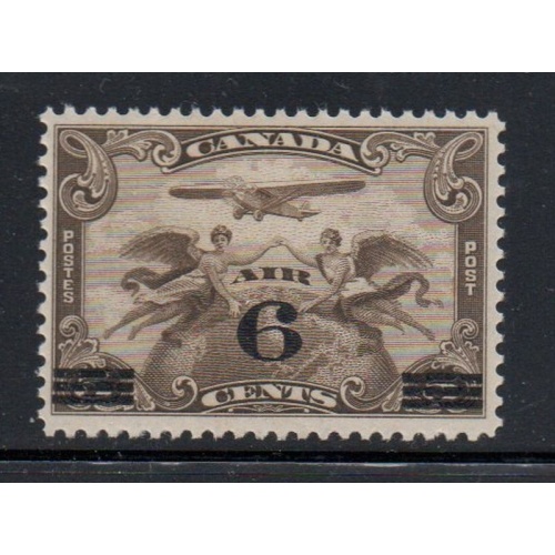 Canada Sc C3 1932  6c on  5c Airplane circling Globe airmail stamp mint NH
