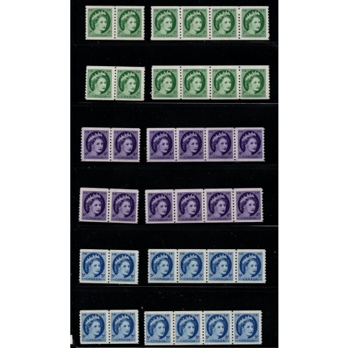 Canada Sc 345-347 1954 QE II coil stamps 12 mint NH copies