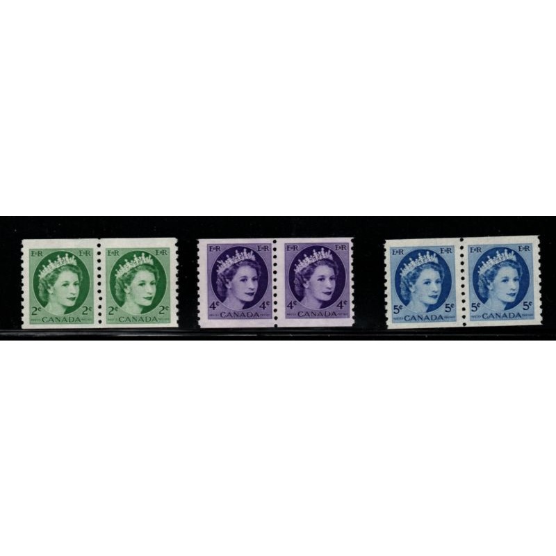 Canada Sc 345-347 1954 QE II coil pairs stamp set mint NH