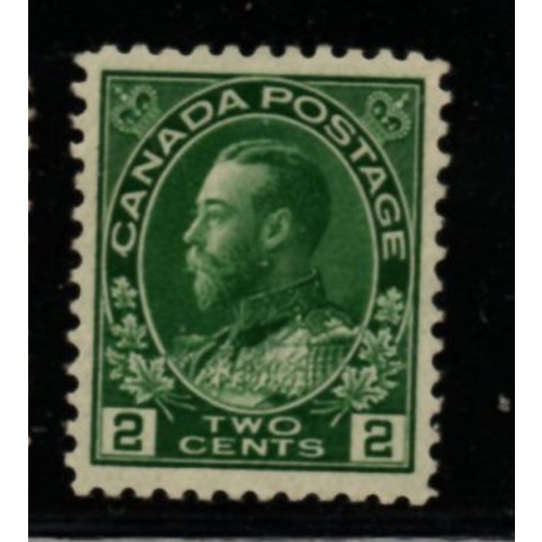 Canada Sc 107 1922 2c yellow green  George V Admiral stamp mint