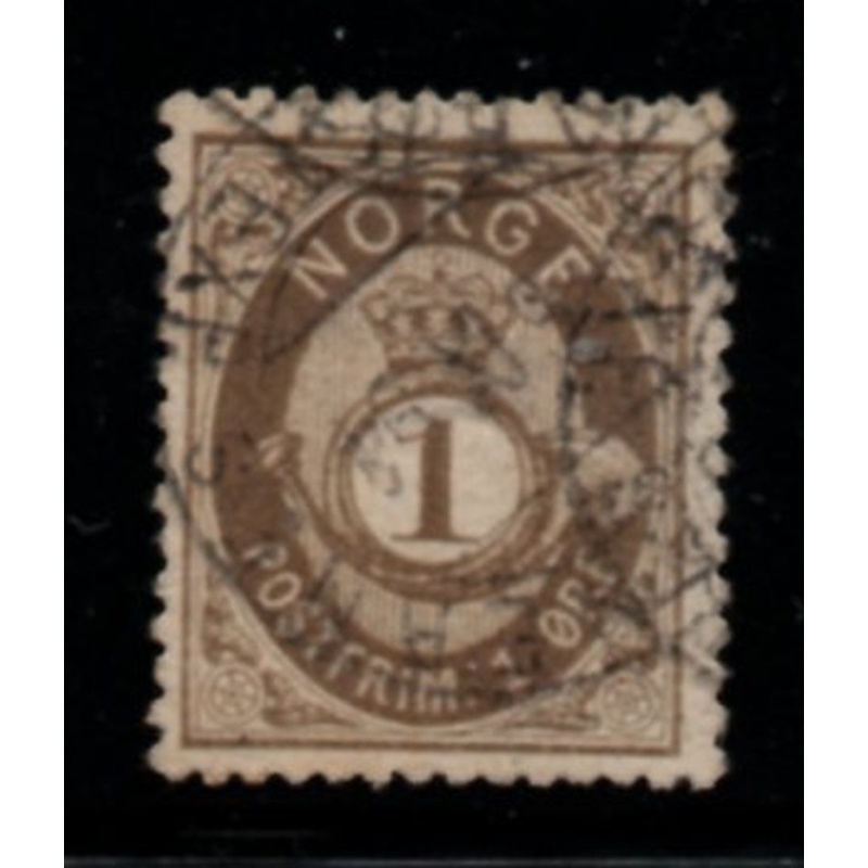 Norway Sc 22 1877 1 ore drab posthorn stamp used