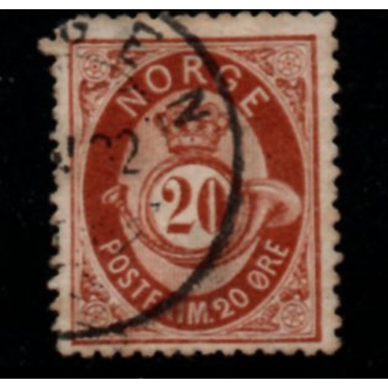 Norway Sc 43 1882 20 ore brown posthorn stamp used