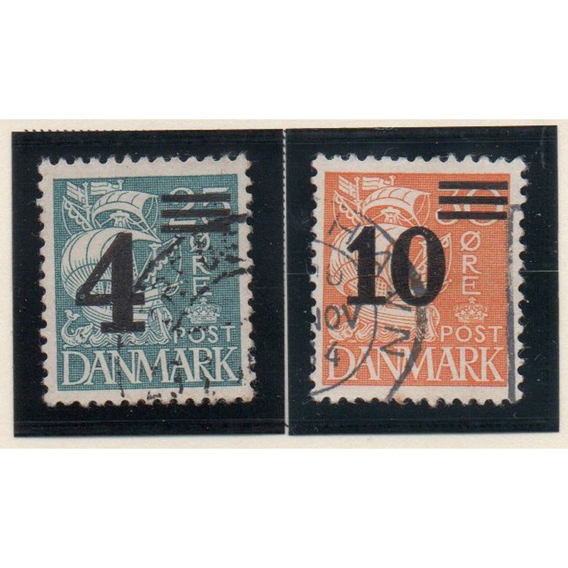 Denmark Sc 244-245 1934 4 & 10 ore overprints stamp set used