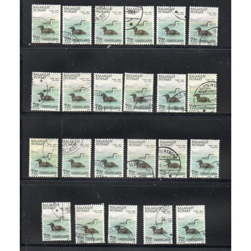 Greenland Sc 186 1988 7 kr bird stamp 23 used copies