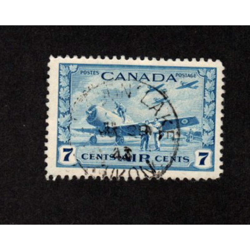 CANADA USED 7 CENT DEEP BLUE AIR MAIL POSTED WATSON LAKE YUKON JUL 39 1943