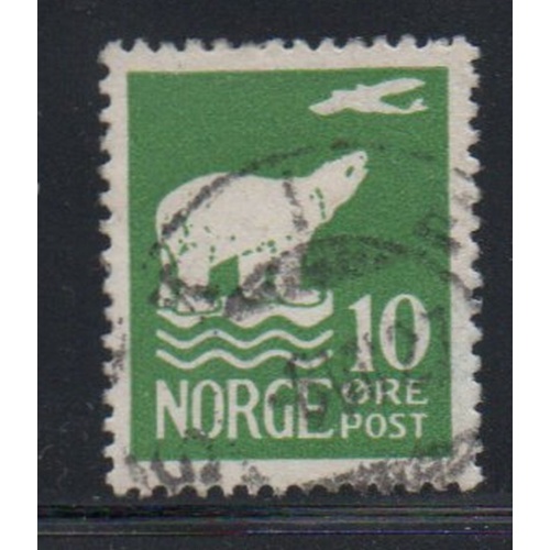 Norway Sc 107 1925 10 ore yellow green Polar Bear & Airplane stamp used