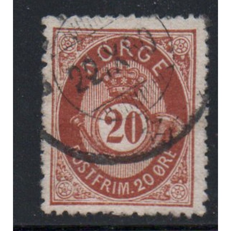 Norway Sc 27 1877 20 ore  orange brown posthorn stamp used