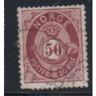 Norway Sc 30 1877 50 ore maroon posthorn stamp used