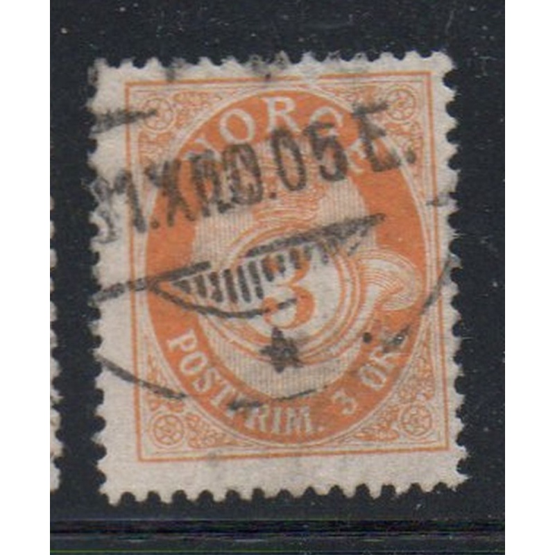 Norway Sc 38 1889 3 ore yellow  posthorn stamp used