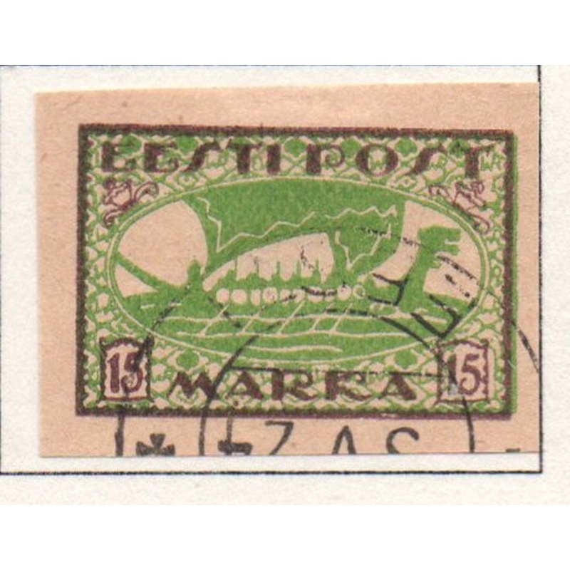 Estonia Sc 36 1920 15 m yellow green & violet Viking Ship stamp used