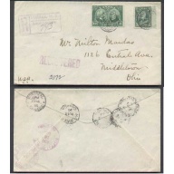 Canada-cover #4384-12c +2c KGV double weight reg'd-Halifax,NS