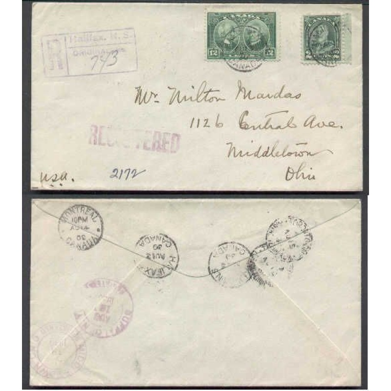 Canada-cover #4384-12c +2c KGV double weight reg'd-Halifax,NS