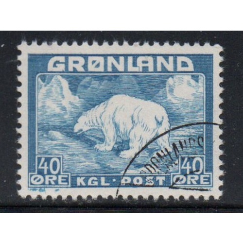 Greenland Sc 8 1946 40 ore blue Polar Bear stamp used