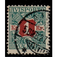 Denmark Sc P8 1907 1 Kr blue green & claret Newspaper stamp used