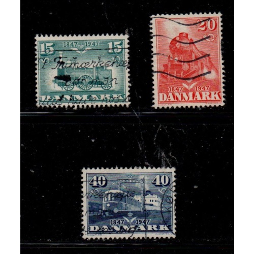 Denmark Sc 301-303 1947 Danish Railways stamp set used