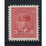 Canada Sc 251 1942  3c dark carmine George VI stamp mint