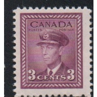 Canada Sc 252 1943  3c rose violet George VI stamp mint