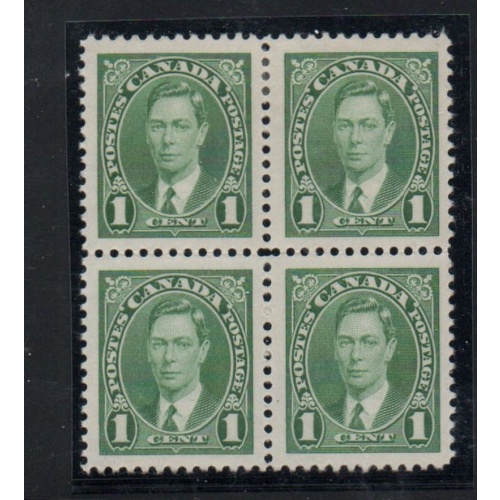 Canada Sc 231 1937 1 c green George VI stamp mint block of 4