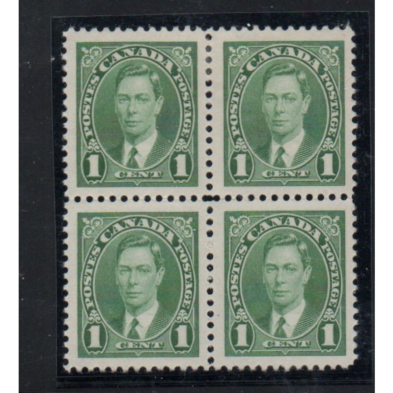 Canada Sc 231 1937 1 c green George VI stamp mint block of 4