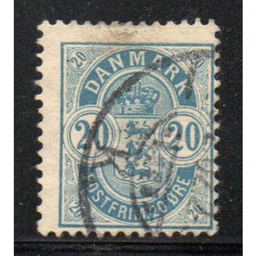 Denmark Sc 48 1895 20 ore blue Arms stamp used