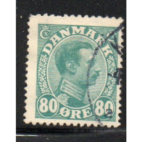 Denmark Sc 126 1915 80 ore blue green Christian X stamp used