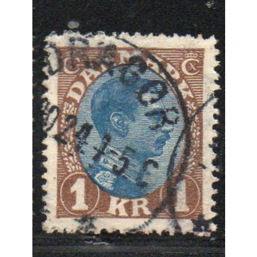 Denmark Sc 128 1922 1 kr brown & blue Christian X stamp used