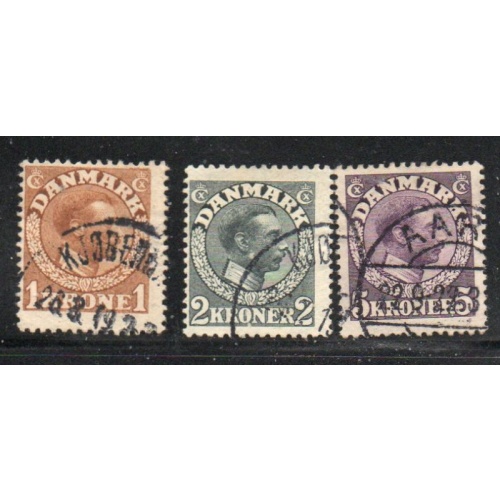 Denmark Sc 132-134  1913-1920 Christian X High Values stamp set used