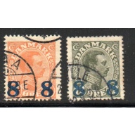 Denmark Sc 161-162 1921-1922 8 ore overprints on Christian X stamp set used