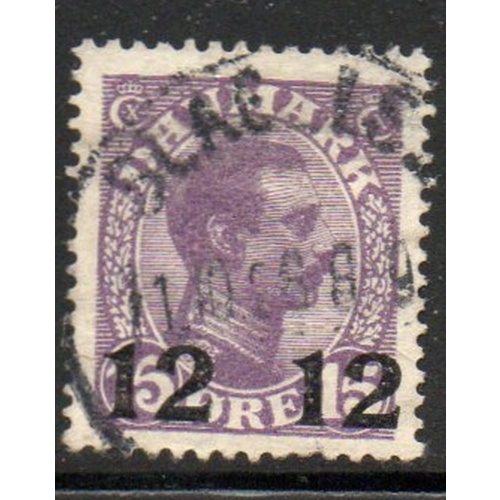 Denmark Sc 184 1926 12 ore overprint on 15 ore Christian X stamp used
