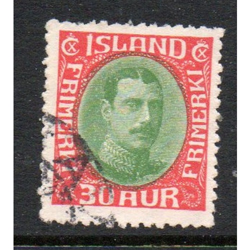 Iceland Sc 183 1931 30 aur red & green redrawn Christian X  stamp used