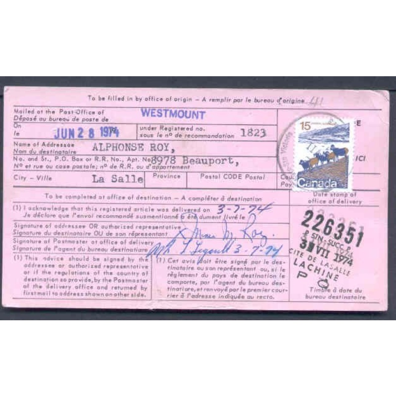 Canada-cover #9842 - 15c Mountain Sheep on AR card - Montreal , PQ - 2 VII 1974