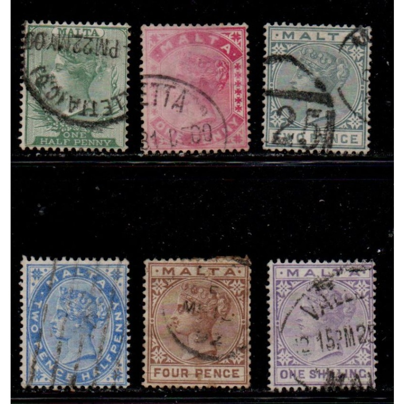 Malta Sc 8-13 1885 Vicotria stamp set used