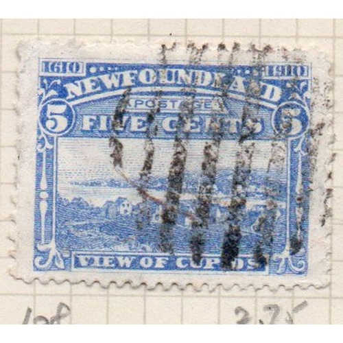 Newfoundland Sc 91 1910 5 c View of Cupids stamp used