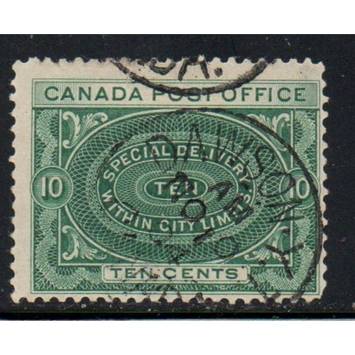Canada Sc E1 1898 10 c blue green Special Delivery stamp used