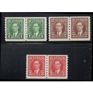 Canada Sc 238-240 1937 George VI  stamp coil pairs set mint NH