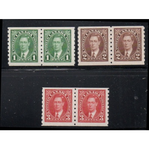 Canada Sc 238-240 1937 George VI  stamp coil pairs set mint NH