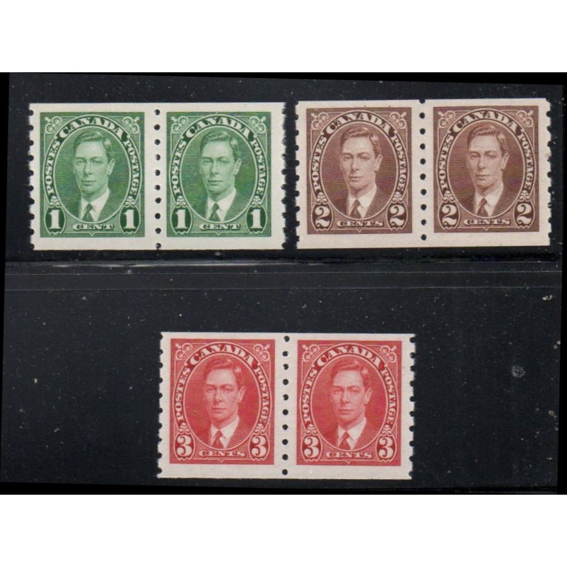 Canada Sc 238-240 1937 George VI  stamp coil pairs set mint NH