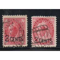 Canada Sc 87-88 1899 2 c on 3 c Victoria  stamp set  used