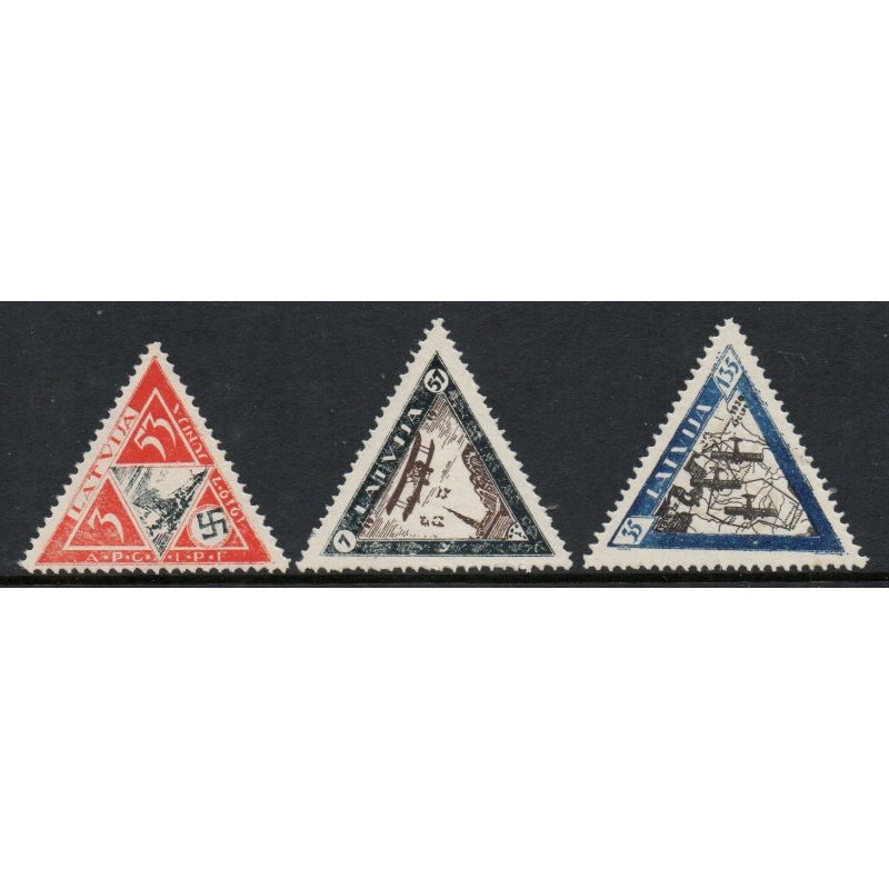 Latvia Sc CB18-CB20 1933 Biplanes, Wounded Aviators, stamp set mint NH