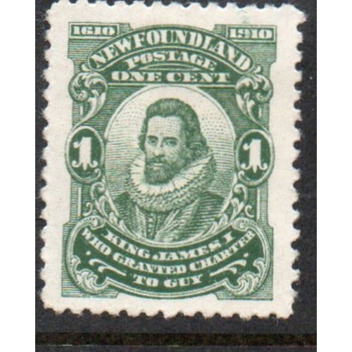 Newfoundland Sc 87 1910 1 c green James I stamp mint