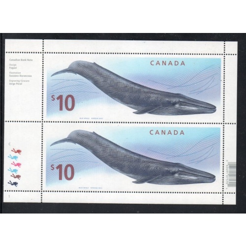 Canada Sc 2405 2010 $10 Blue Whale Plate Block of 2 mint NH