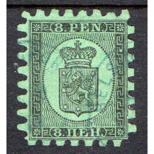 Finland Sc 7 1867 8p black on green Coat of Arms stamp used