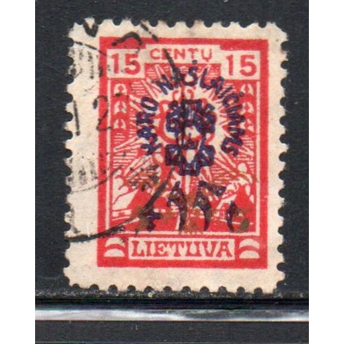 Lithuania Sc B7 1924 15c + 15c War Invalids surcharge stamp used