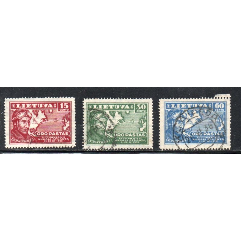 Lithuania Sc C85-C87 1936 Trans Atlantic Flight stamp set used