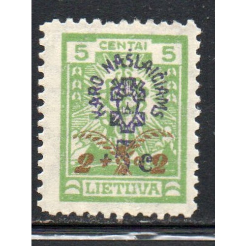 Lithuania Sc B19 1926 2c  + 2c War Orphans surcharge stamp mint