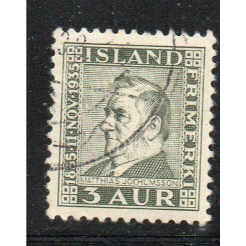 Iceland Sc 195 1935 3 aur gray green Jochumsson stamp used
