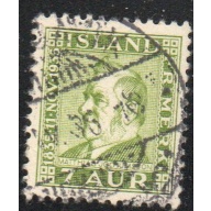 Iceland Sc 197 1935 7 aur yellow green Jochumsson stamp used