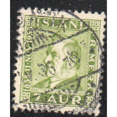 Iceland Sc 197 1935 7 aur yellow green Jochumsson stamp used