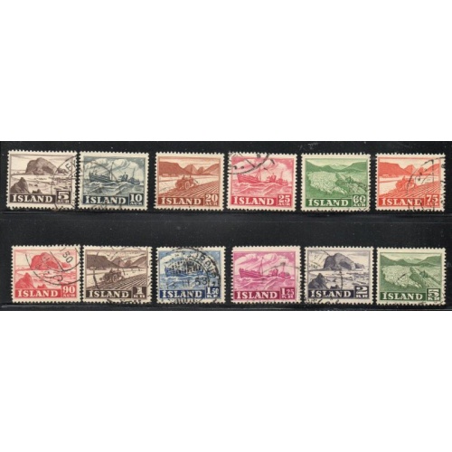 Iceland Sc 257-268 1950-54 trawler, plowing, sheep, harbour stamp set used