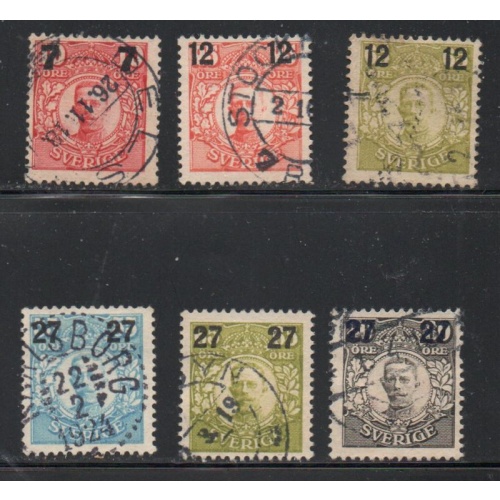 Sweden Sc 99-104 1918 Revalued Gustaf V stamp set used